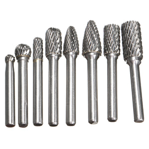 8-Piece Set Of Double-Groove Rotary File With Double-Grain Cemented Carbide