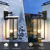 1-Pack 22.0 Outdoor Wall Lantern With Dusk To Dawn Sensor, Matte Black Finish, Clear Glass Panels, Weatherproof Exterior Light For Porch, Patio, Garage, 2-Light Design Bulb Not Included