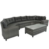 8-Pc Outdoor Wicker Round Sofa Set, Half-Moon All-Weather Curved Sectional
