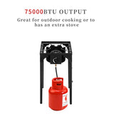 Outdoor Camp Stove High Pressure Propane Gas Cooker Portable Cast Iron Patio Cooking Burner Single Burner 75000-BTU