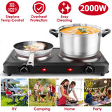 1Pc 2000W Electric Infrared Dual Burner Portable Heating Hot Plate Stove Countertop RV Hotplate With Glass Cooktop Stepless Temperature Adjustments For Home RV Camp
