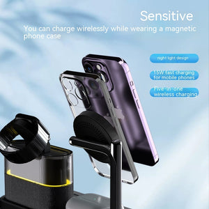 Magnetic Small Night Lamp Wireless Charger With Alarm Clock Three-in-one
