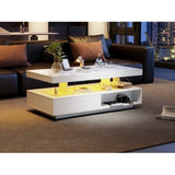 Led Coffee Table With 2 Drawer Storage, High Gloss Coffee Table For Living Room Open Storage Space Centre Table With 16-Color Led Lights,End Table For Home Office Furniture, White